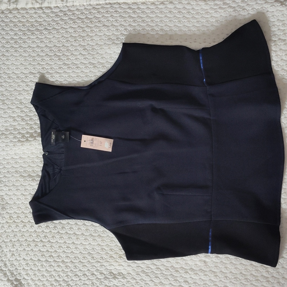Ann Taylor Top Blouse Casual Peplum Sleeveless Round Neck Black 14 Petite - Picture 1 of 11
